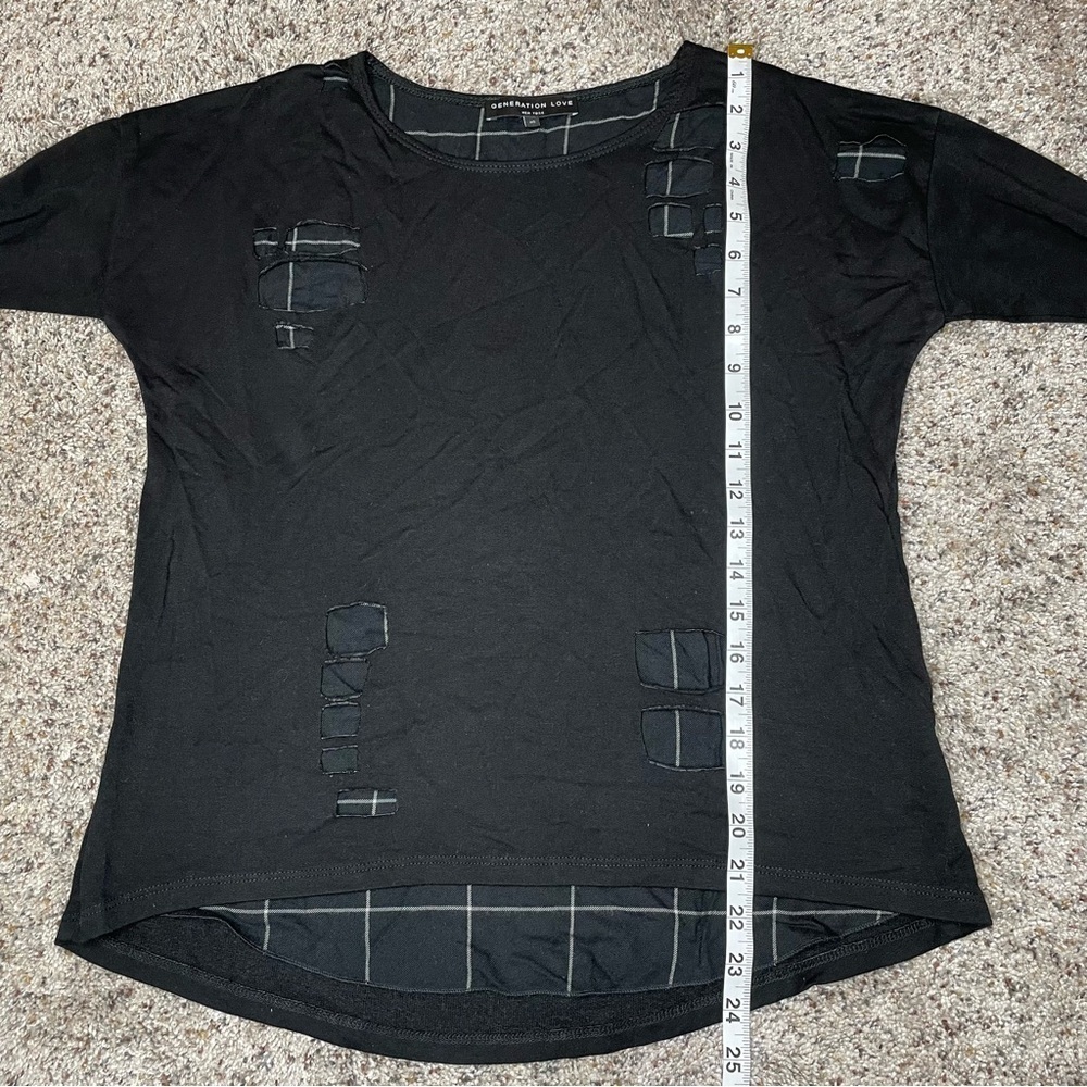 Generation Love Black Ripped Cutout Plaid Wool Silk Blend Sweater Extra Small - Picture 8 of 8
